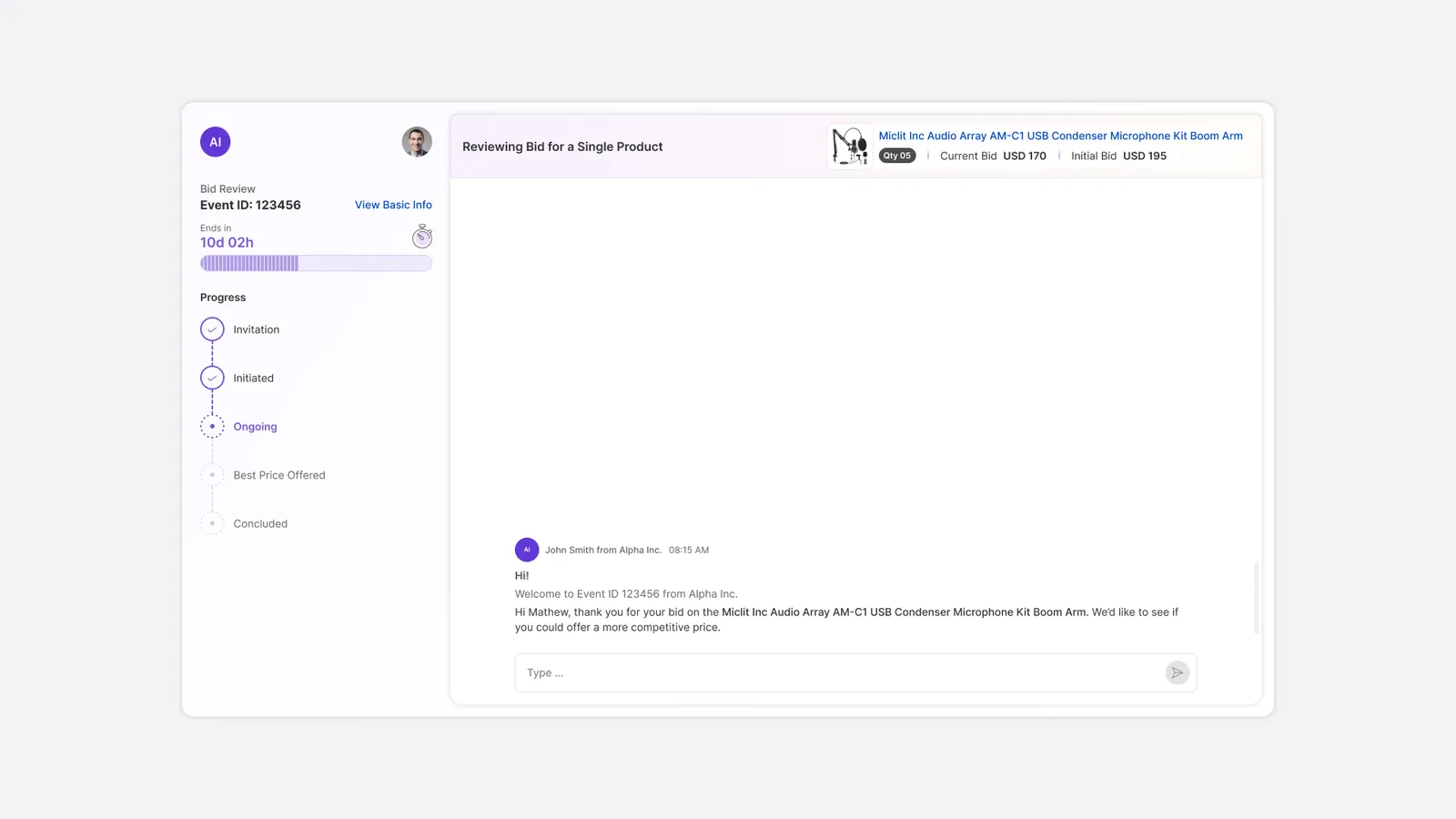 Autonomous negotiation interface with countdown timer