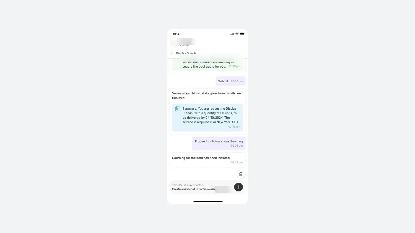 Mobile terminal state with disabled chat input