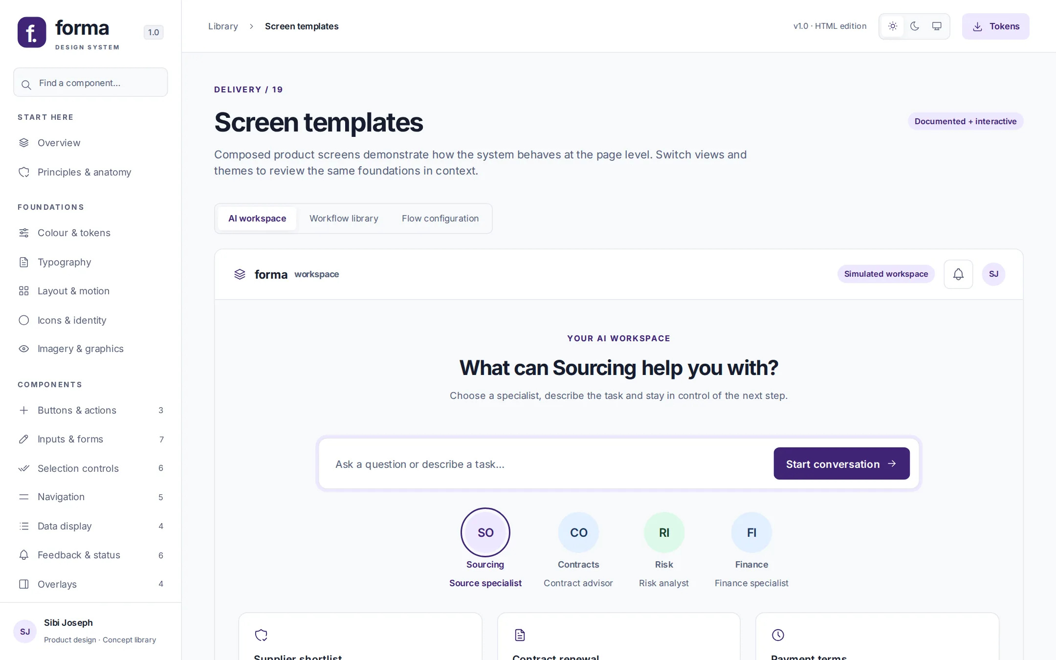 AI workspace screen template in the light theme