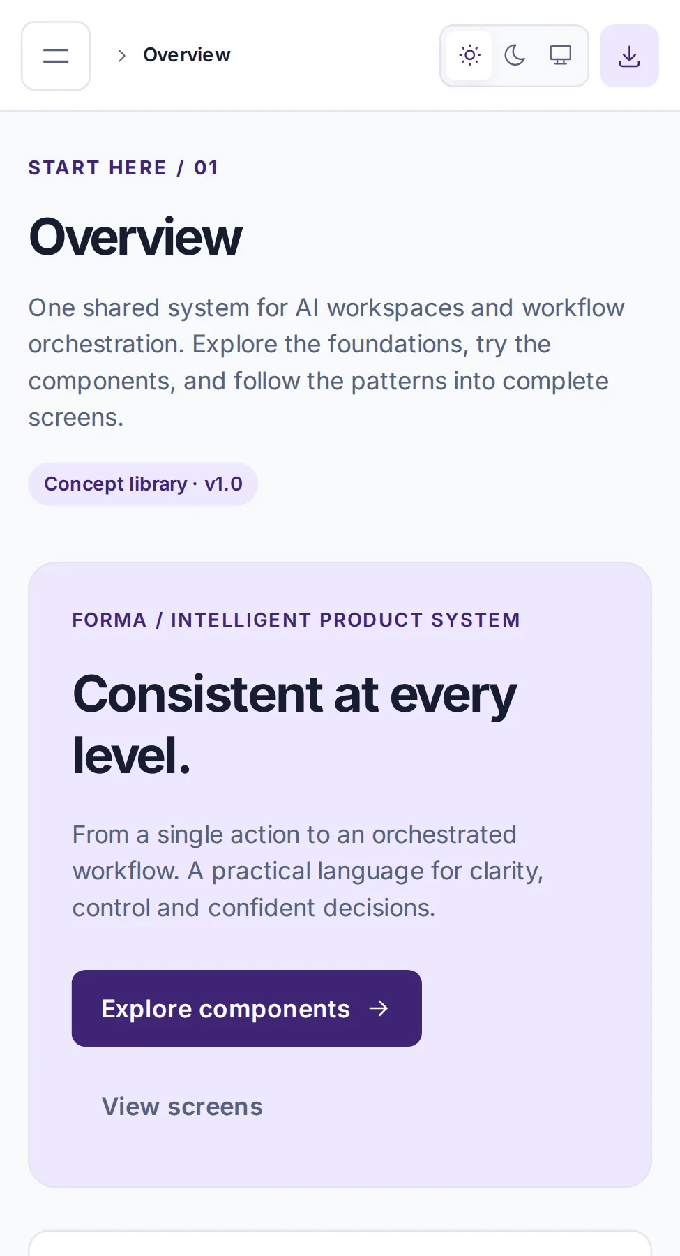 Forma overview page at mobile width