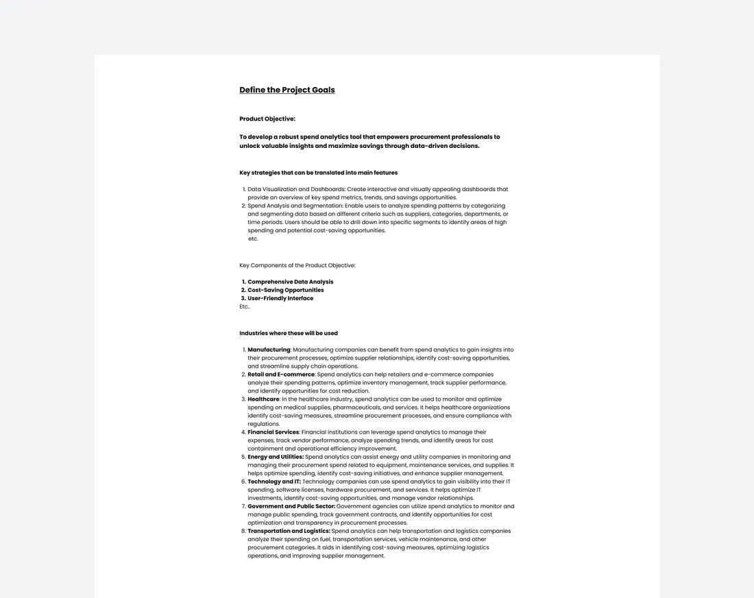Project goals definition document