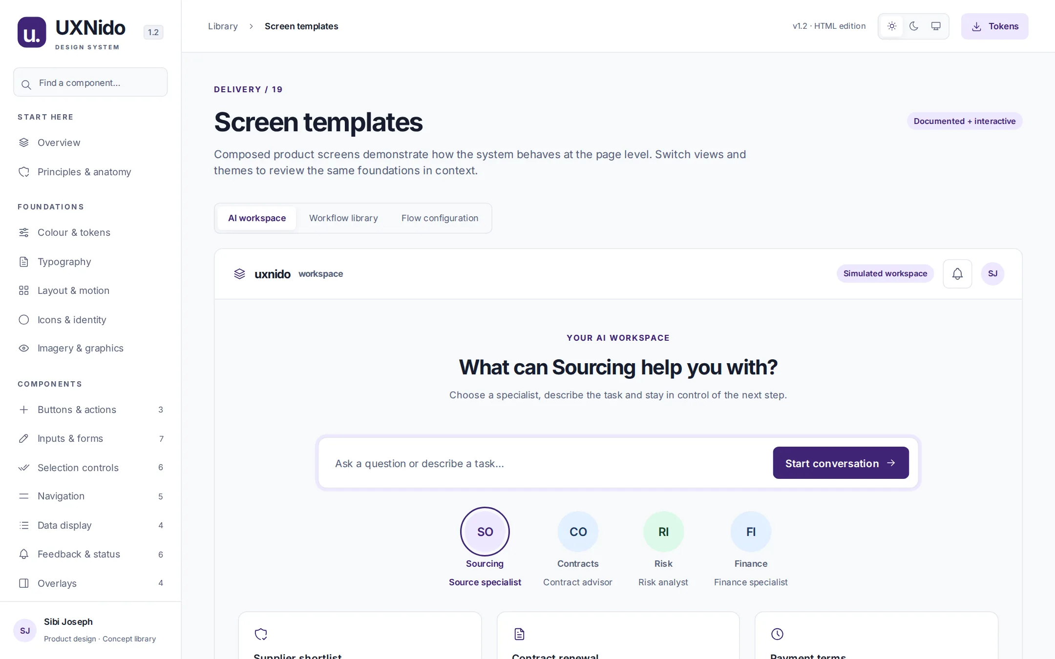 AI workspace screen template in the light theme