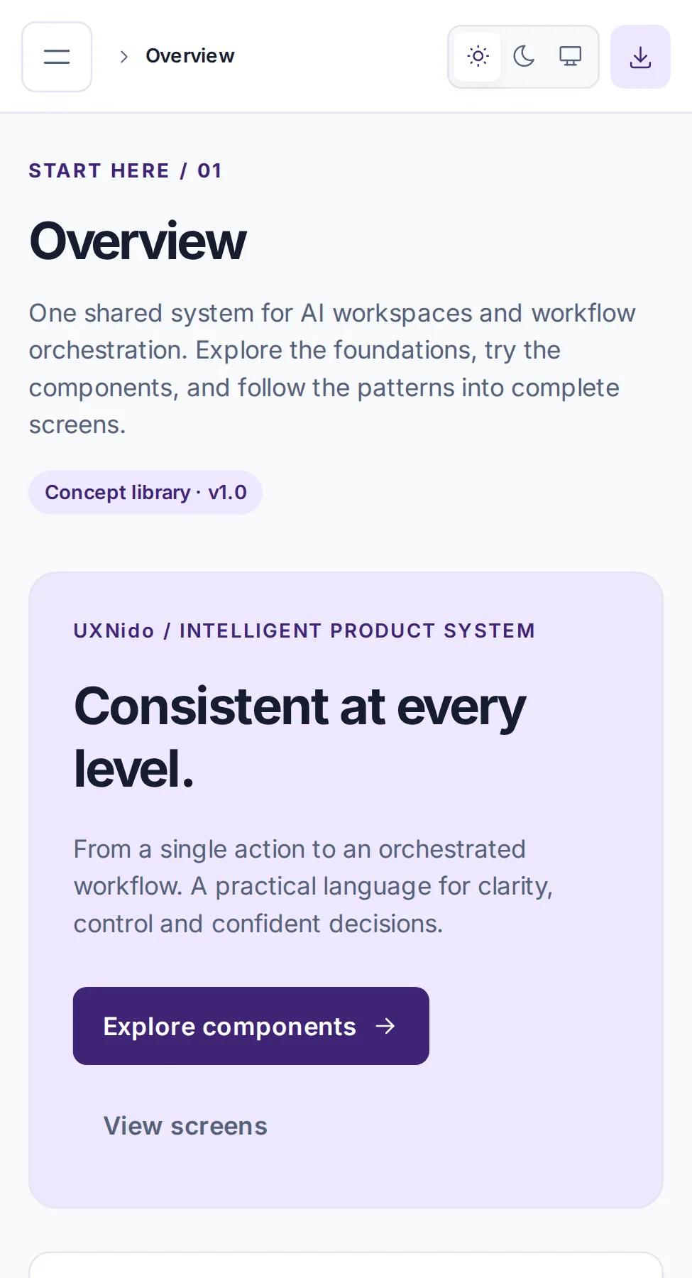 UXNido overview page at mobile width