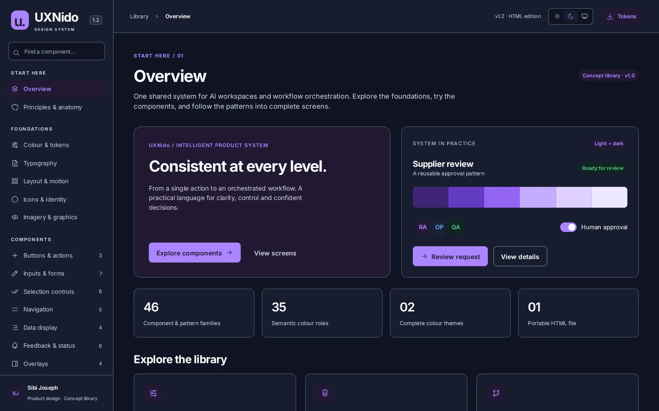 UXNido overview page in the dark theme