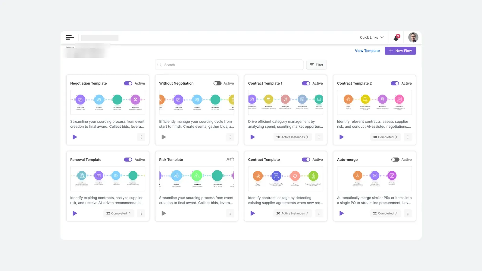 Workflow template gallery showing eight agentic templates